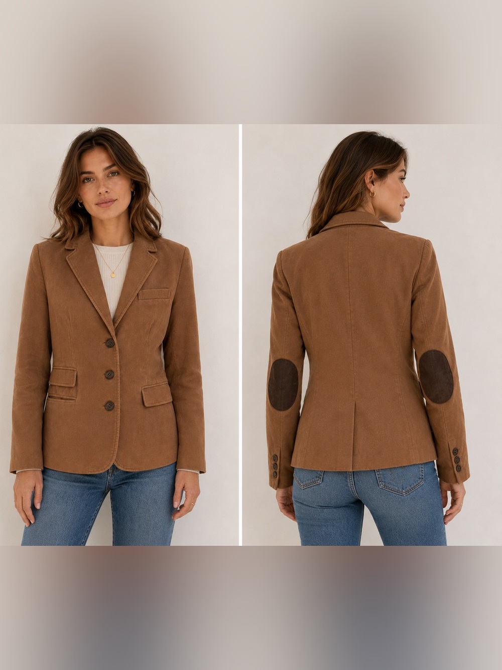 Banana Republic Brown Brushed Cotton Blazer Elbow Patches Academia Size 4